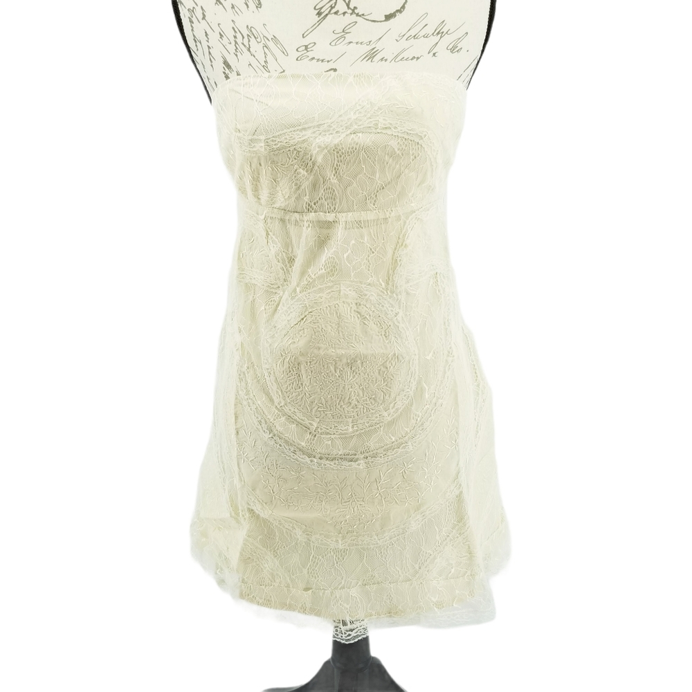 Lucy Paris Ivory Lace Strapless Mini Dress